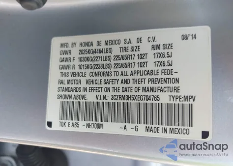 2014 Honda Cr-V Ex from USA, damaged, VIN 3CZRM3H5XEG704765